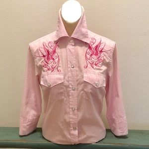 Sailor Jerry Embroidered Western Shirt Pink Small